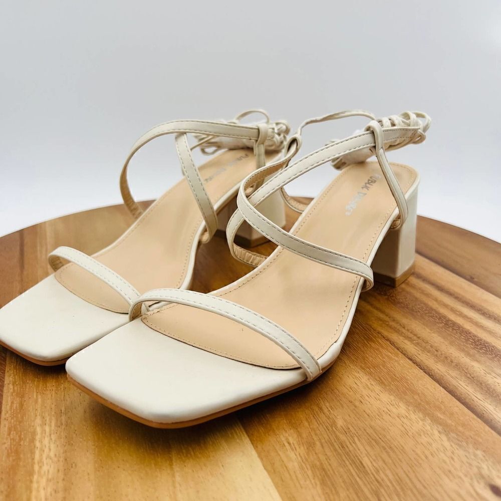 Public Desire Mabel Wide Fit Off White Ankle Tie Block Heeled Sandals Size UK 8W - Picture 4 of 13